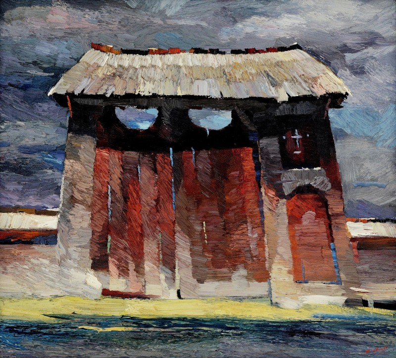 "Gates. Maramureș" by Anatol Ghimpu, 2000, 620x680mm, oil on canvas