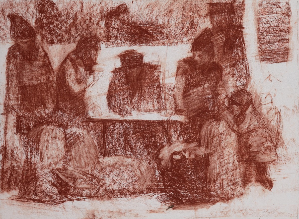 "Carton. Compoziție" by Ion Viznovici, 2007, 400x550mm, sanguine on paper