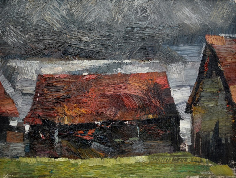 "Șure. Transilvania" by Alisa Bivol, 2017, 320x420mm, ulei pe pânză