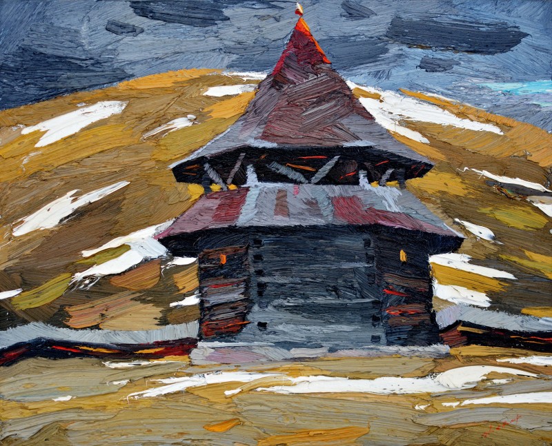 "The bell tower. Ciumârla" by Anatol Ghimpu, 2017, 420x520mm, oil on canvas