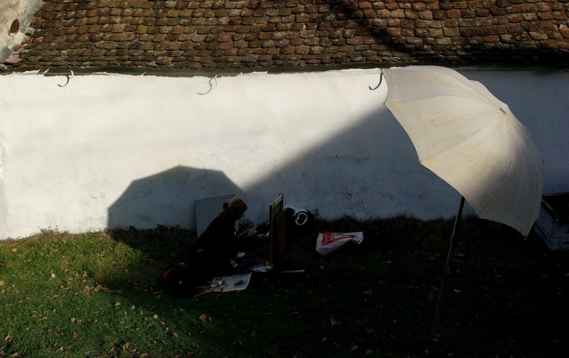 Profesorii de la Liceul Academic de Arte Plastice la pleinair, România. Octombrie 2014