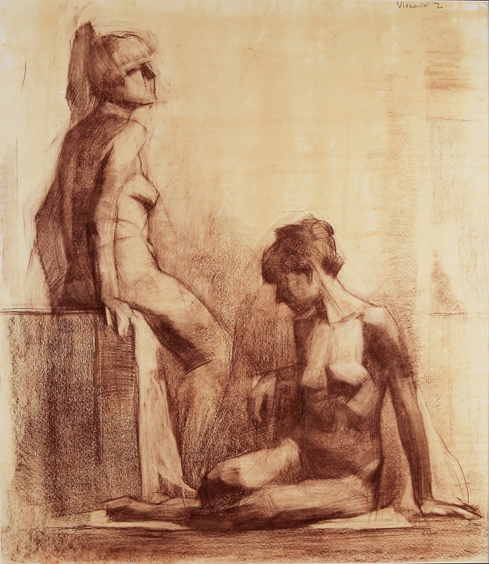 "Nud dublu" by Ion Viznovici, 2009, 700x600mm, sepia pe hârtie