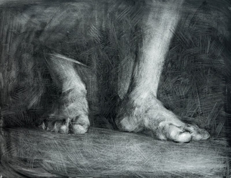 "Studiul picioarelor" by Vasile Corețchii, 2019, 400x500mm, Russian sauce pe hârtie