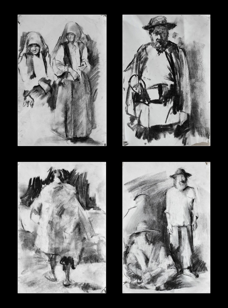 "Drawing. Figure" by Gheorghe Lisița, 290x190mm x 4, Russian sauce and pastel on paper