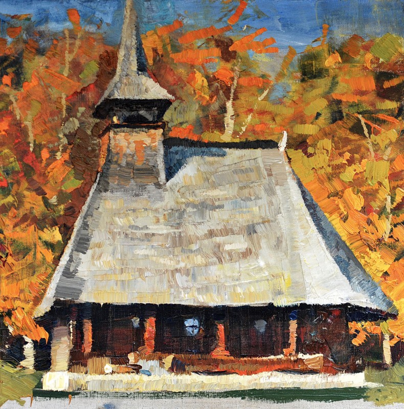 "Biserică. Sibiu ASTRA" by Ioan Postică, 2015, 410x410mm, oil on canvas