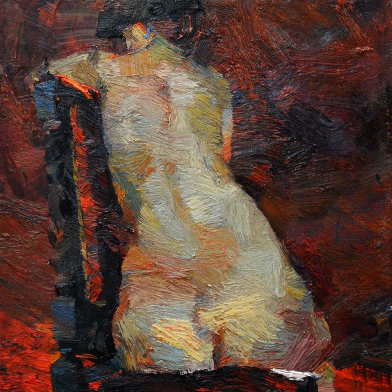 "Этюд - полу-обнаженка" by Ион Голубей, 2017, 400x400mm, масло / холст