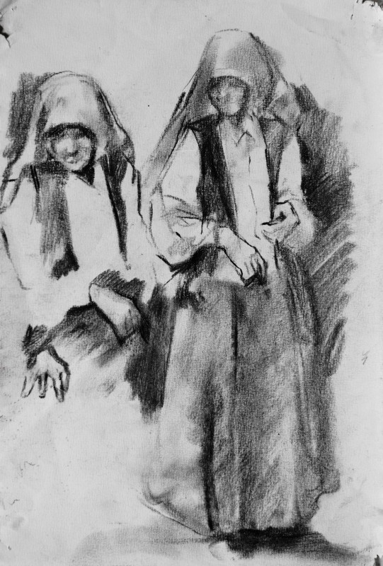 "Drawing. People" by Gheorghe Lisița, mixed technique on paper