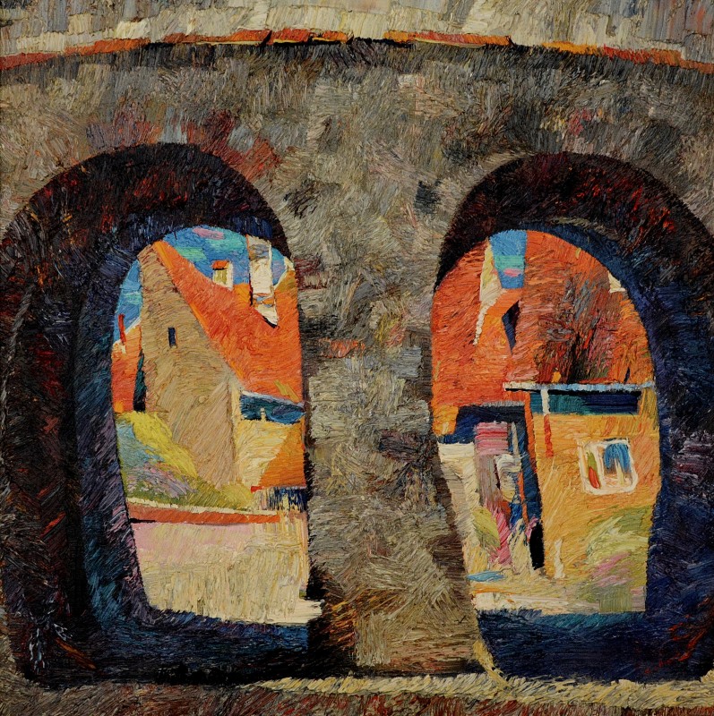 "Сигишоара" by Анатол Гимпу, 2001, 680x680mm, масло / холст