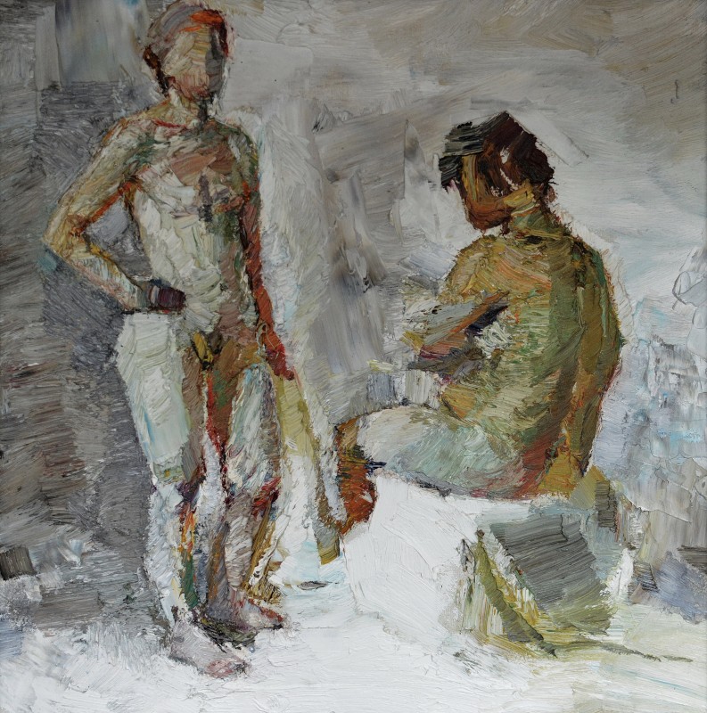 "Nud dublu" by Лина Аминов, 2004, 420x420mm, масло / холст