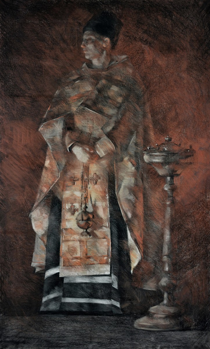 "Рисунок. Фигура / полуфигура. Продолжительный" by Думитрица Знаида, 1000x600mm, пастель / бумага