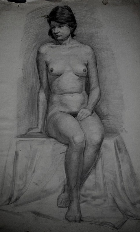 "Drawing. Nude" by Gheorghe Vrabie, pencil on paper