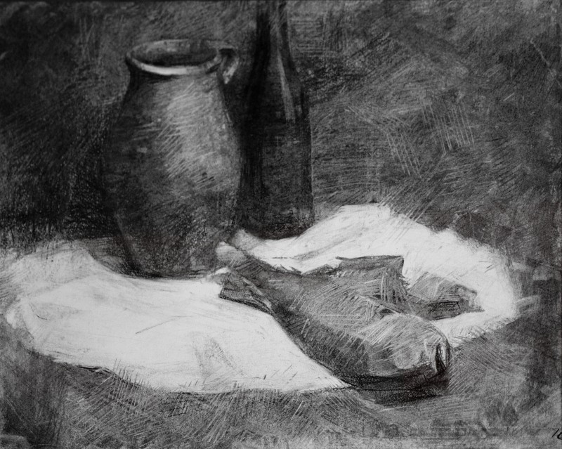 "Nătură statică" by Cezar Ciobanu, 2014, 400x500mm, Russian sauce pe hârtie