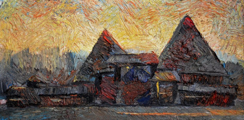 "Rural landscape. Sibiu" by Ion Golubei, 2016, 300x600mm, oil on canvas