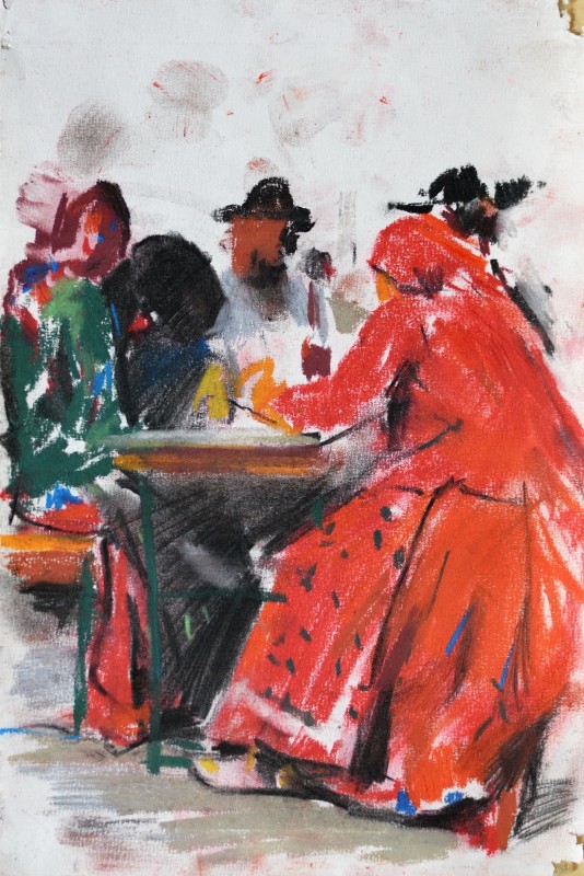 "Drawing. People" by Gheorghe Lisița, mixed technique on paper