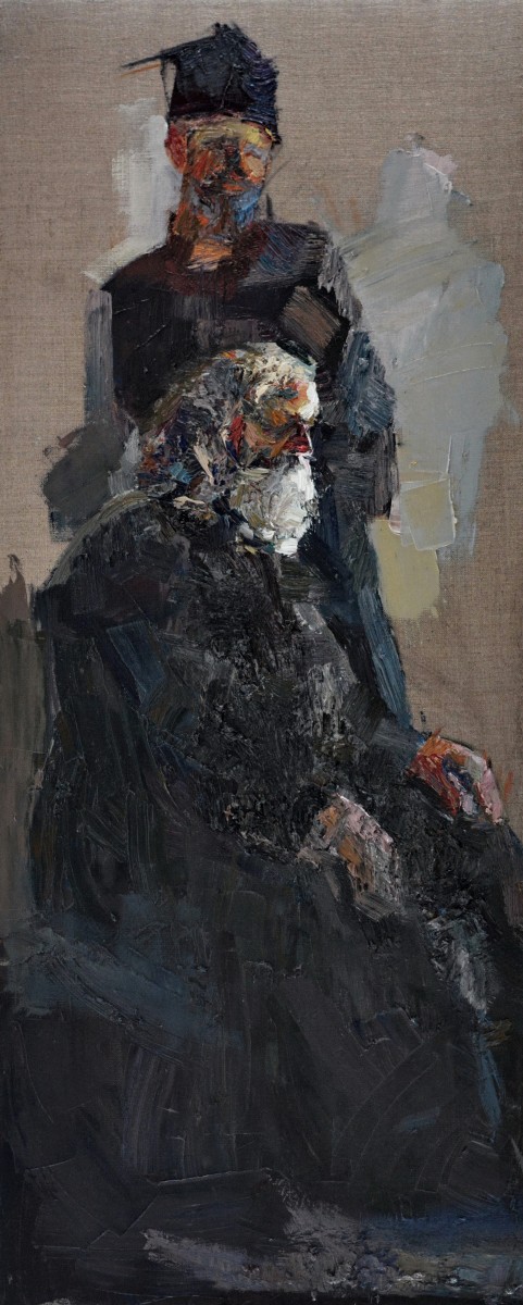 "Double figure" by Ioana Mocanu, 2022, 1000x400mm, oil on canvas