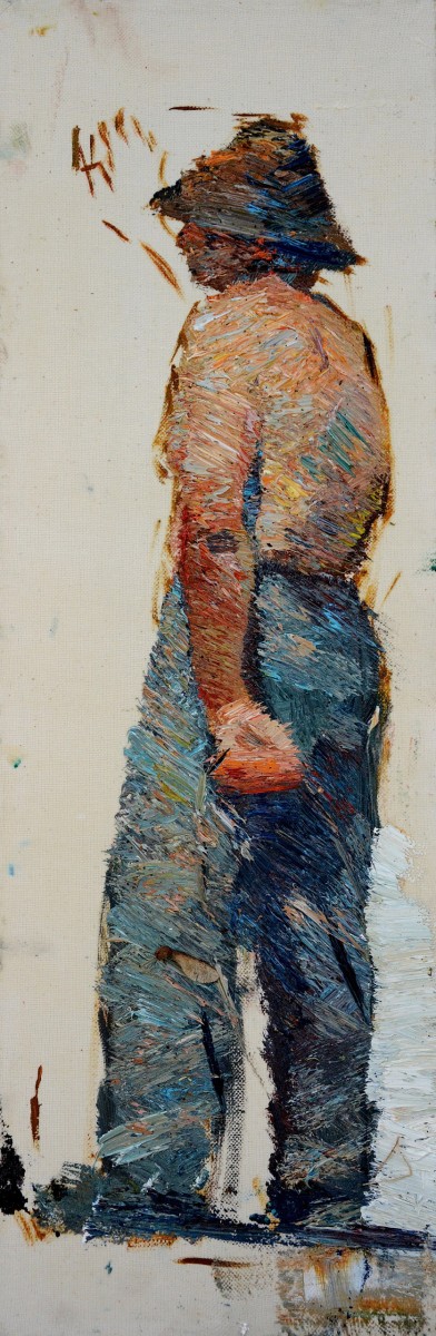 "Studiu. Figură în pleinair" by Victor Teslaru, 2014, 600x200mm, ulei pe pânză