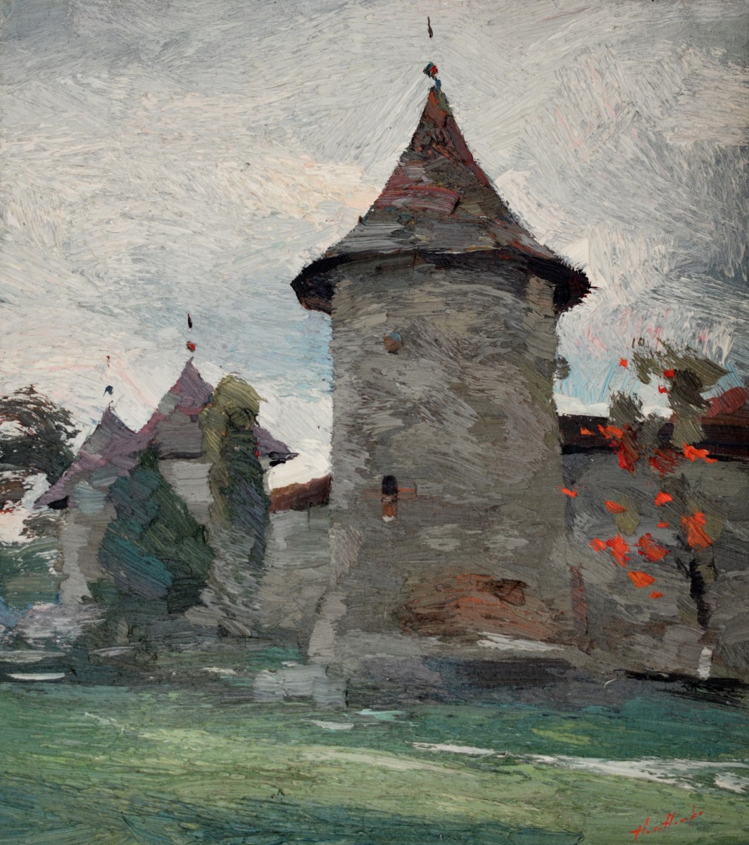 "Mănăstirea Moldovița" by Anatol Ghimpu, 1999, 520x460mm, ulei pe pânză