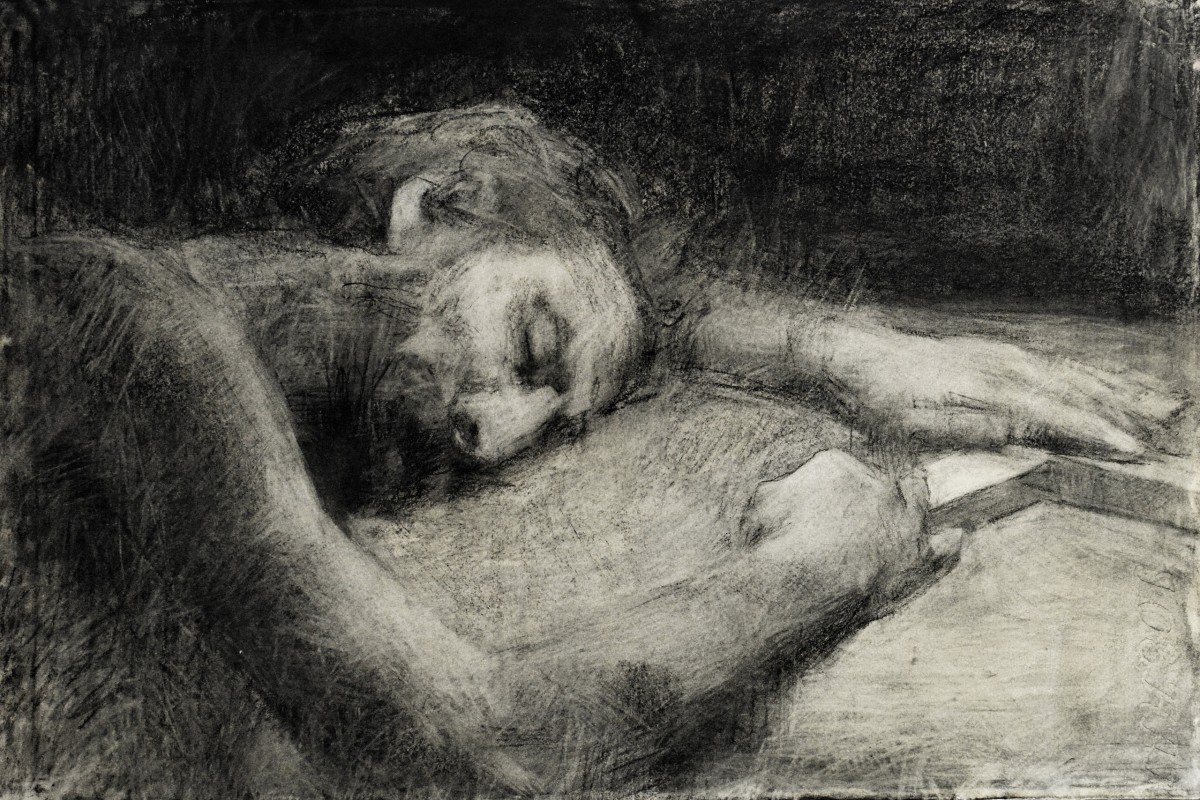 "Portrait with hands" by Ion Golubei, 2015, 400x600mm, Russian sauce on paper