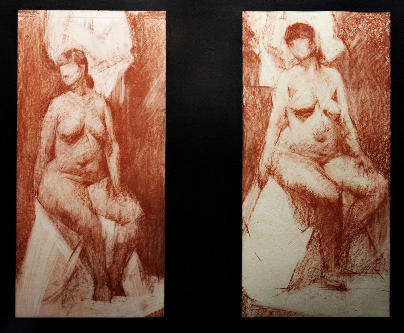 "Drawing. Nude" by Alexandru Untilov, 400x200mm, sanguine on paper