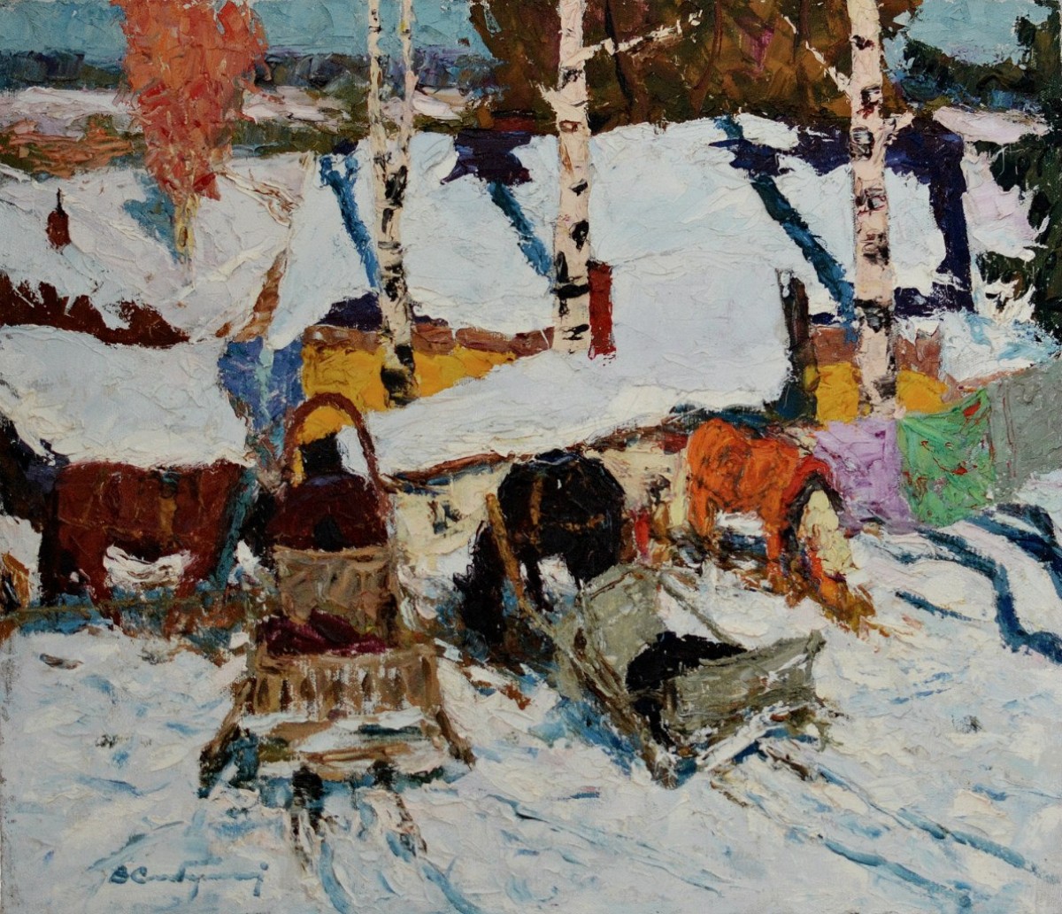 "Pictură. Rural" by Veniamin Slobodzinschii, ulei pe pânză