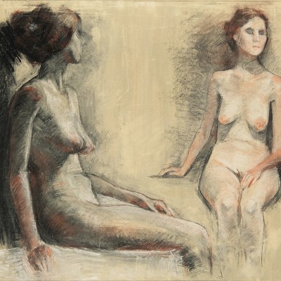 "Nud" by Alexandra Clapatiuc, 2008, 400x500mm, Russian sauce and sanguine on paper