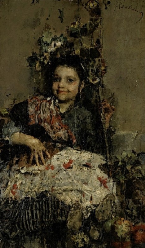 "Painting. Portrait" by Antonio Mancini, oil on canvas