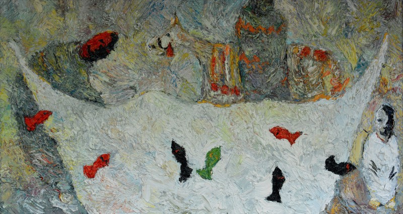 "Compoziție. Teatrul" by Cristina Demian, 2015, 450x900mm, ulei pe pânză