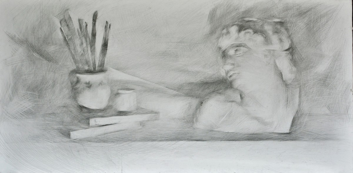 "Thematic still life" by Doina Mîndrean, 2019, 500x1000mm, pencil on paper