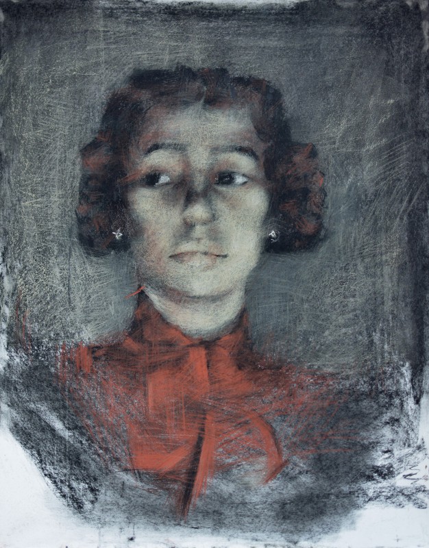 "Portret" by Cristina Demian, 2017, 500x400mm, Russian sauce and sanguine on paper
