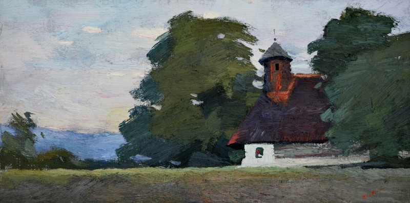 "Bălcescu Mansion. The church" by Anatol Ghimpu, 2011, 300x600mm, oil on canvas