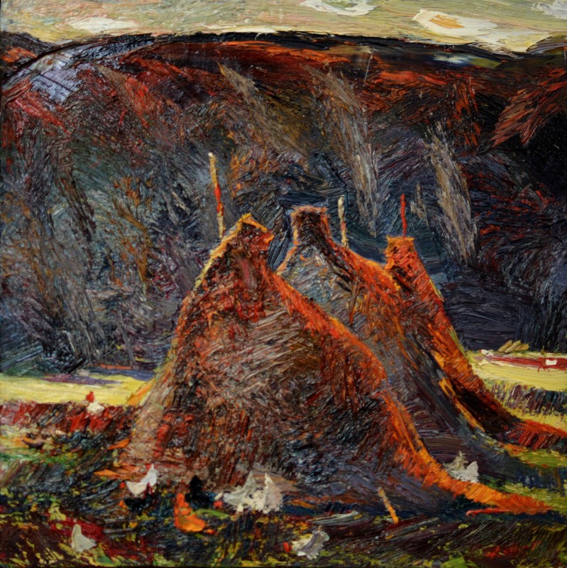 "Haystacks" by Anatol Ghimpu, 2004, 420x420mm, oil on canvas
