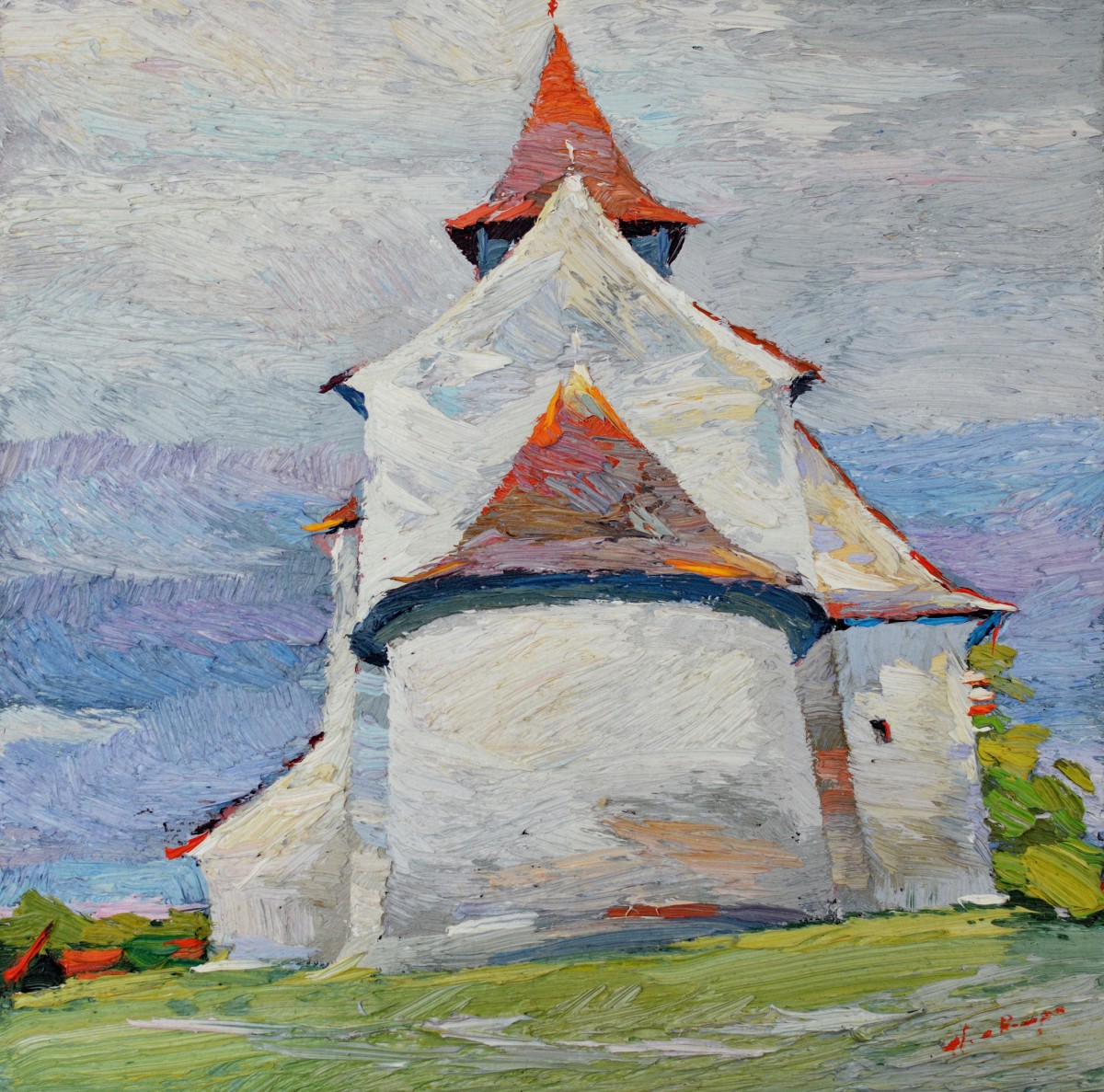 "Church from Toarcla" by Anatol Ghimpu, 2016, 300x300mm, oil on canvas