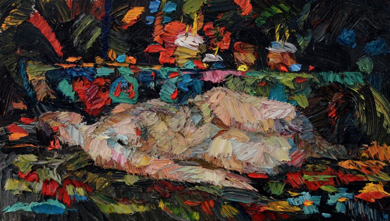 "Studiu. Nud" by Nina Apostol, 2021, 300x520mm, ulei pe pânză