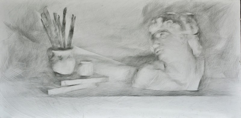 "Thematic still life" by Doina Mîndrean, 2019, 500x1000mm, pencil on paper