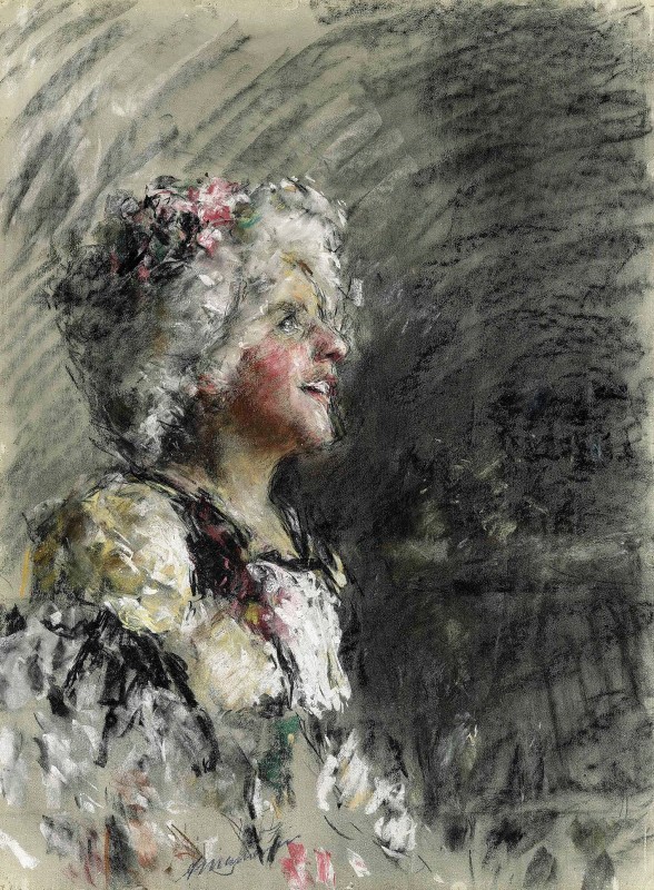 "Painting. Portrait. Figure" by Antonio Mancini, oil on canvas