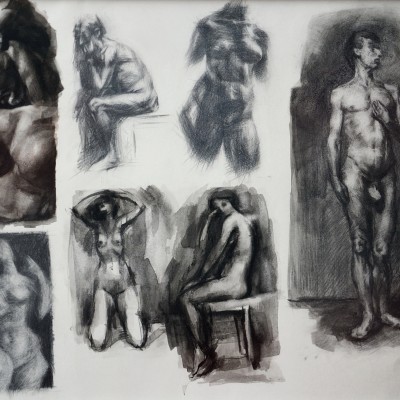 "Обнаженка. Анализ произведений искусств" by Оксана Цип, 2000, 500x700mm, Соус и карандаш на бумаге
