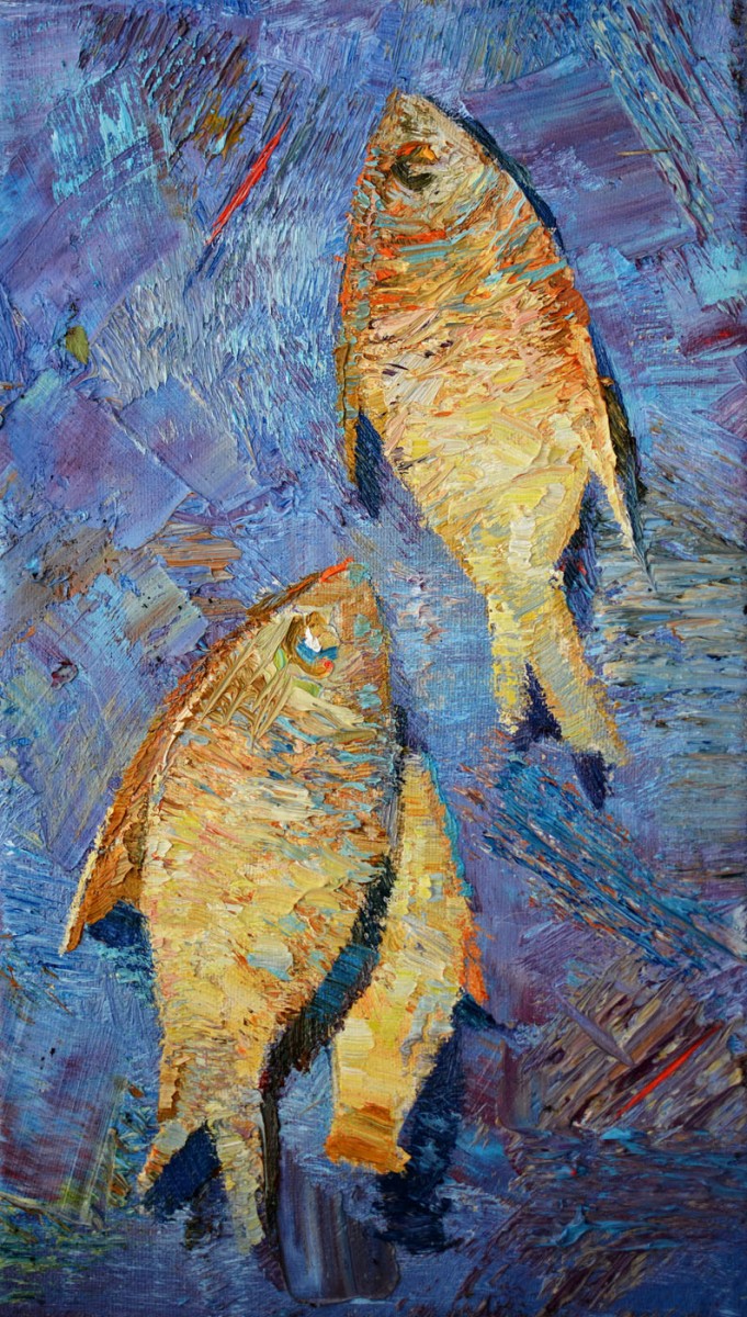 "Studiu. Pești" by Даниел Cебан, 2017, 350x200mm, масло / холст