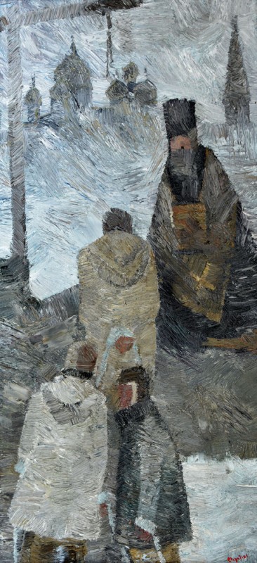 "Compoziție. Istorică" by Alexandra Clapatiuc, 2007, 600x280mm, oil on canvas
