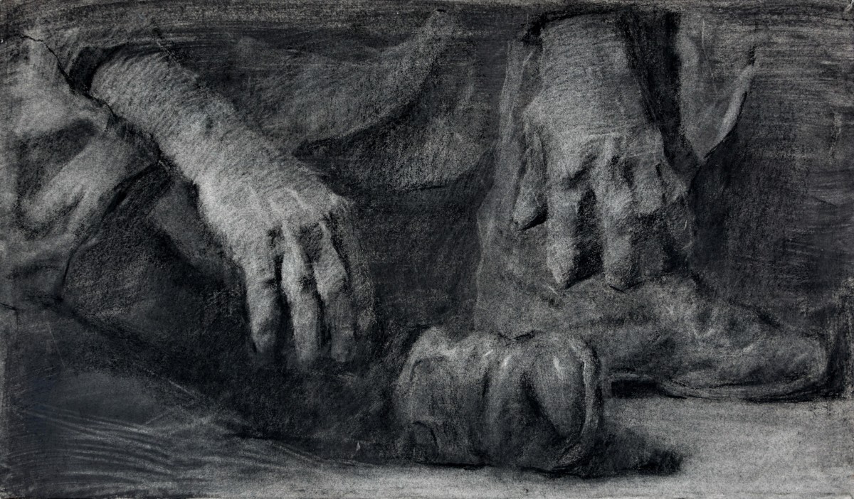 "Etude. Hands" by Silviu Arap, 2018, 300x500mm, Russian sauce on paper