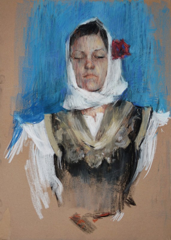 "Drawing. Portrait" by Vasile Corețchii, 700x500mm, pastel on paper