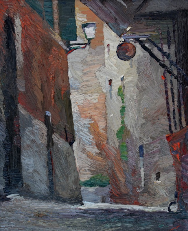 "Street. Roma" by Anatol Ghimpu, 1999, 515x415mm, oil on canvas