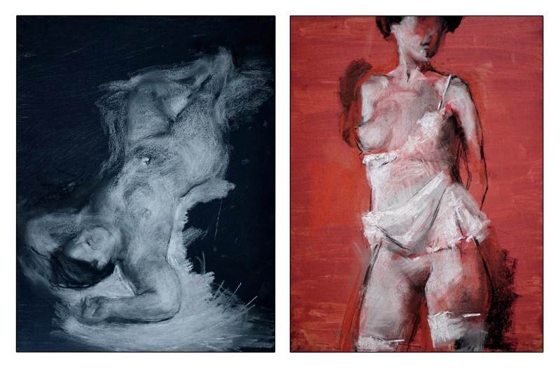 "Crochiuri. Nud" by Ion Golubei, 2016, 400x300mm, 420x320mm, Russian sauce and pastel on paper