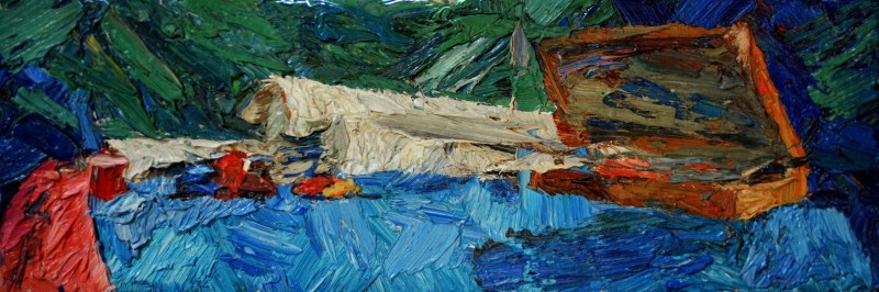 "Studiu. Natură statică" by Cezar Ciobanu, 2018, 100x300mm, ulei pe pânză
