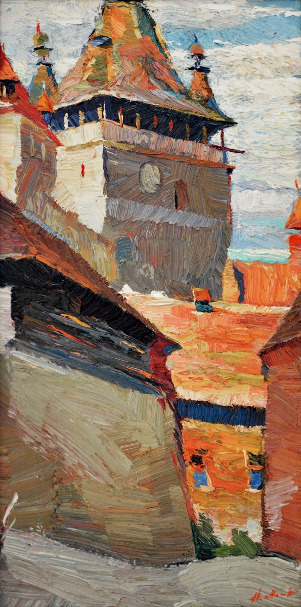 "Sighișoara" by Anatol Ghimpu, 2005, 400x200mm, oil on canvas