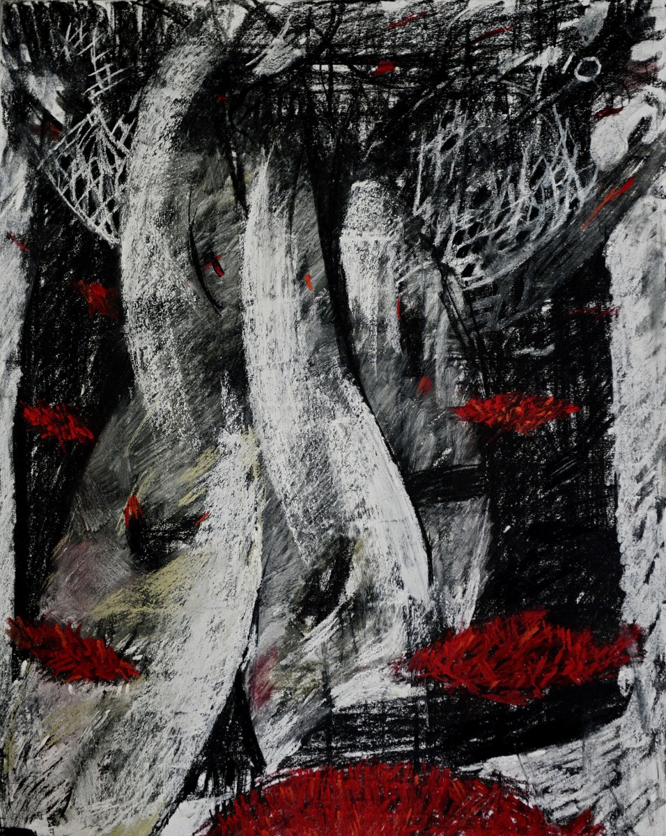 "Compoziție" by Carolina Leagul, 2012, 500x400mm, Russian sauce and pastel on paper