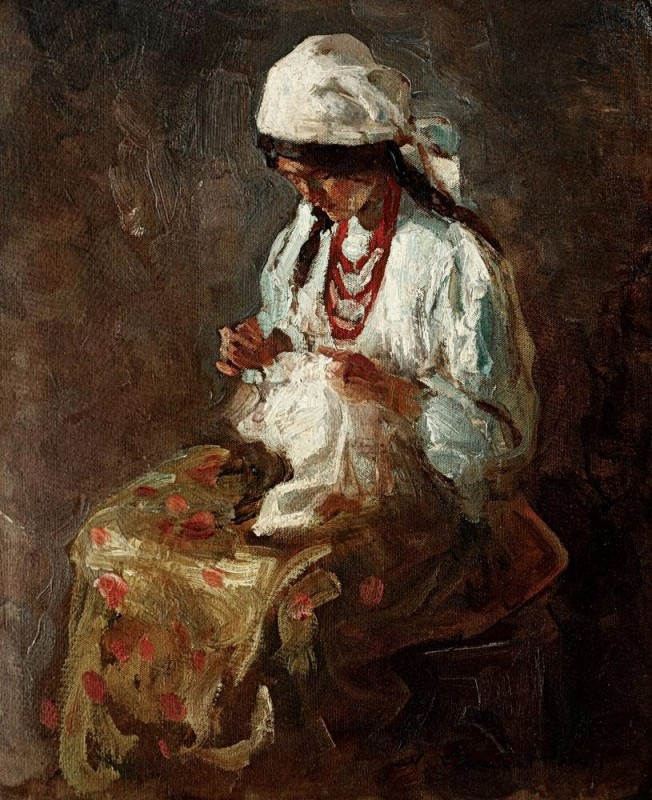 "Painting. Figure" by Nicolae Vermont, oil on cardboard