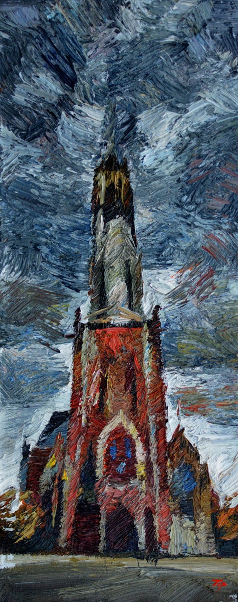 "Tower. Delft" by Oxana Țip, 2020, 500x200mm, ulei pe pânză