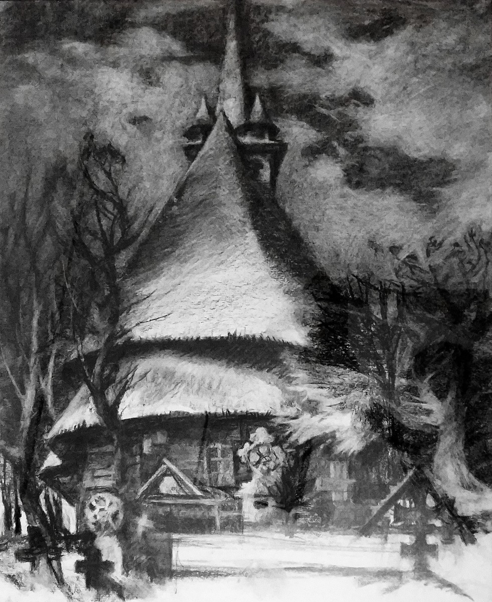 "Maramureș" by Oxana Țip, 2002, 500x400mm, Russian sauce on paper