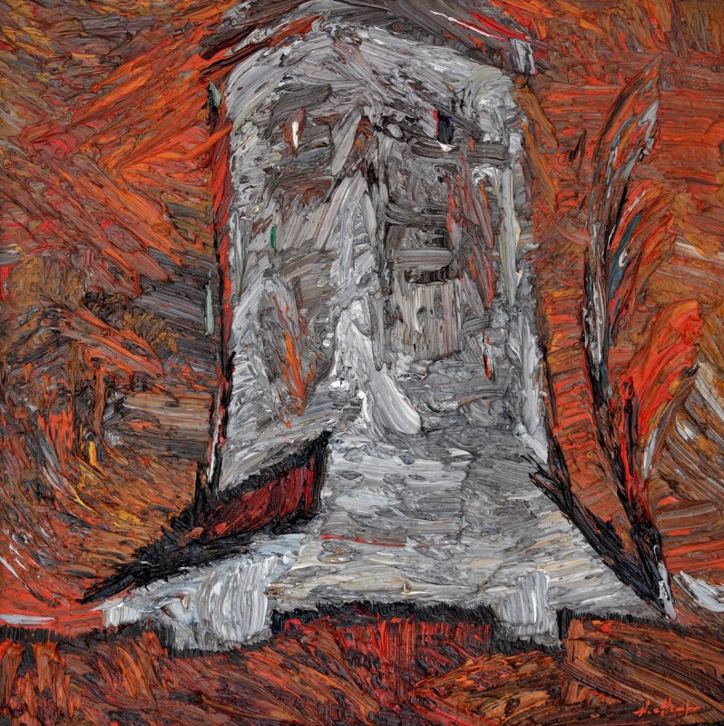 "Turn pe roșu" by Anatol Ghimpu, 2008, 420x420mm, ulei pe pânză