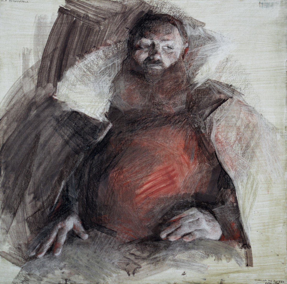 "Desen. Figură / semifigură. De lungă durată" by Natalia Fostica, 700x700mm, Russian sauce și sanghină pe hârtie